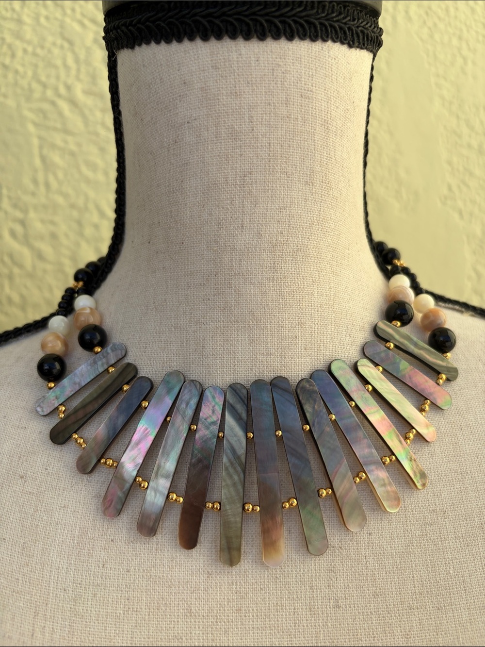 Susan Graver Faux Mother of Pearl Bib Statement Necklace QVC